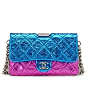 Chanel Metallic Shoulder Bag CC Matelasse Quilted Leather Pink/Blue/Black/Silver